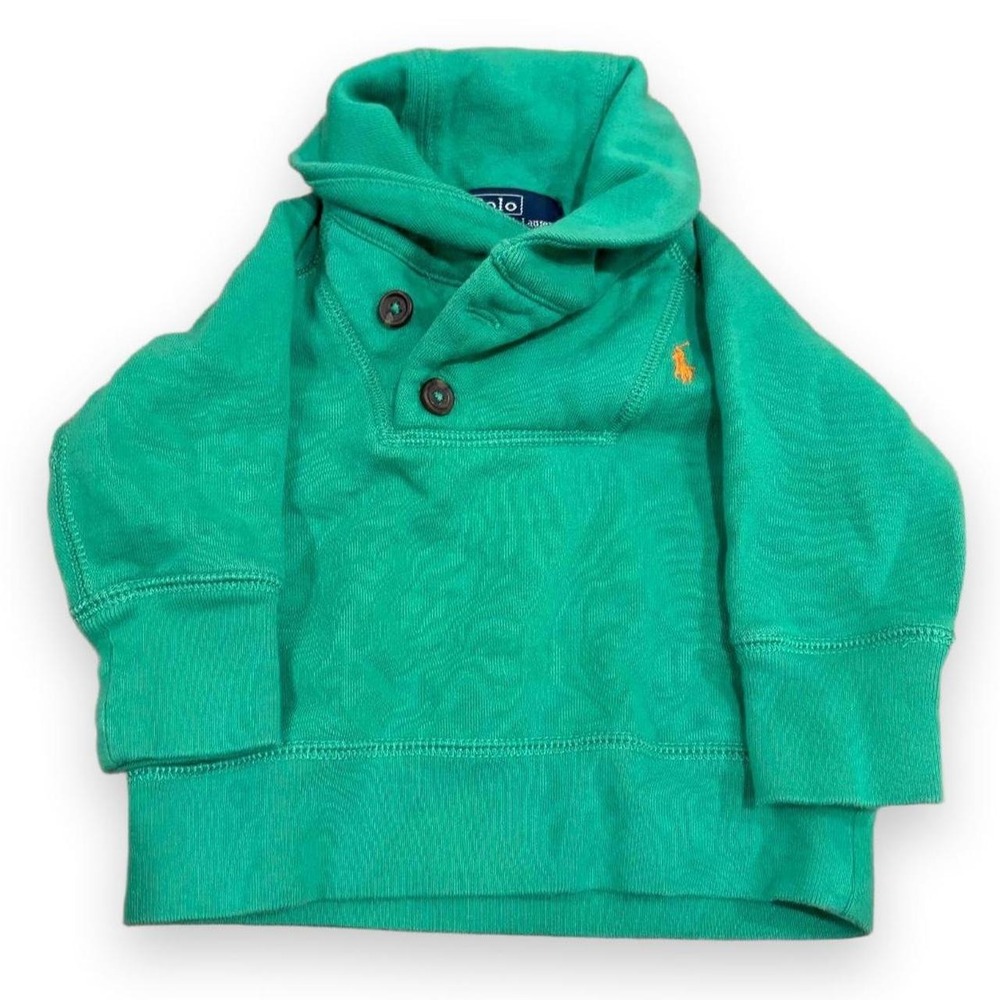 Polo Ralph Lauren Green Shawl Collar Pullover Sweatshirt Baby 9M Orange Pony